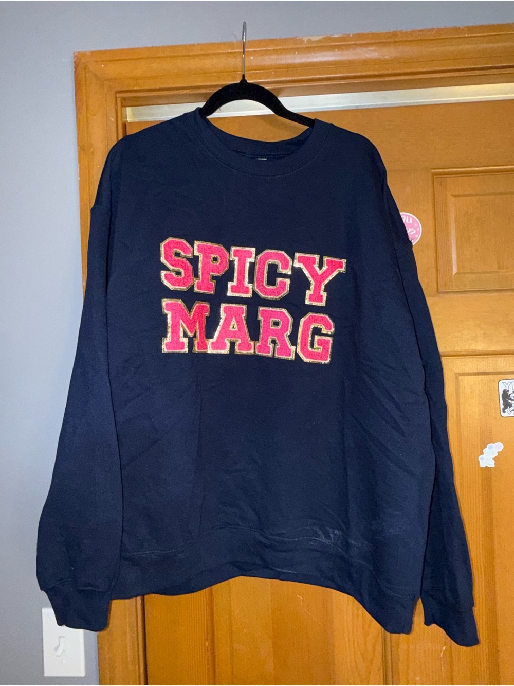 Gildan Navy Crewneck with Pink 'SPICY MARG' Graphic